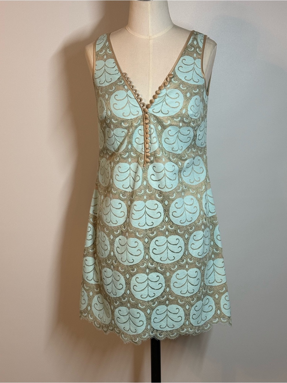 Lilly Pulitzer Mint & Taupe Lace-Trim V-Neck Slip